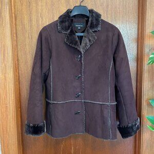 Jones New York Faux Shearling Suede Brown Coat M